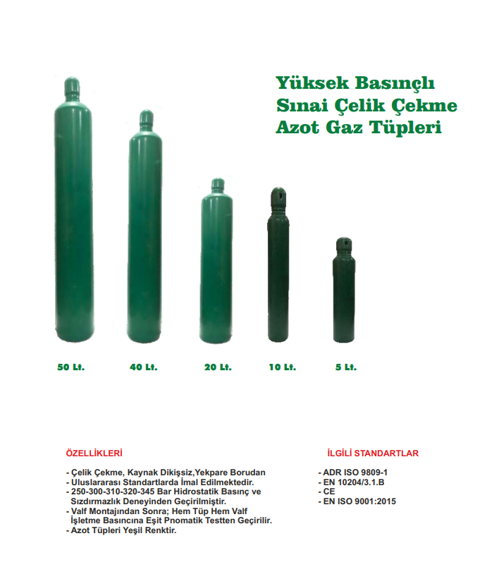 Yüksek Basınçlı Sınai Çelik Çekme Azot Gaz Tüpleri